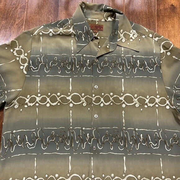 Royal Prestige Microfiber Vintage Abstract Button Down Tan Brown Shirt Size XL - Picture 2 of 7